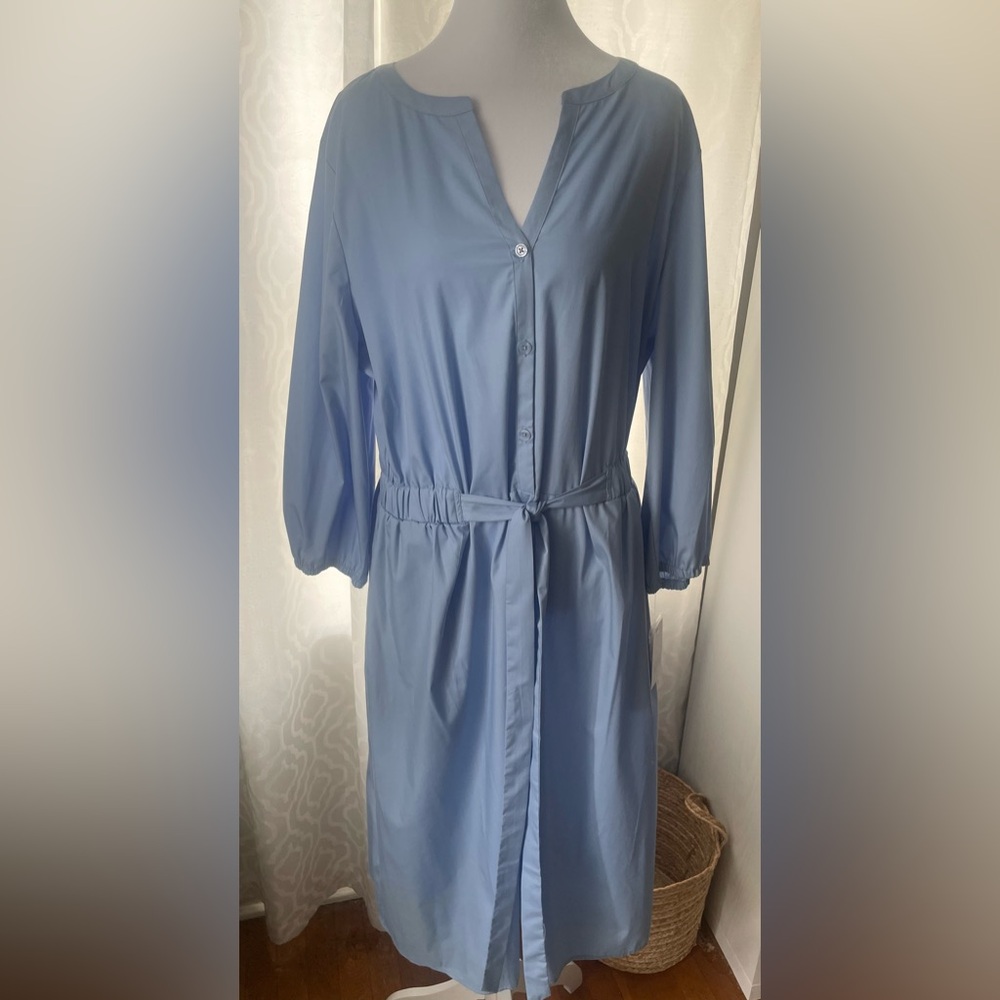 Croft & Barrow Blue Long Sleeve Bishop Collar Dress